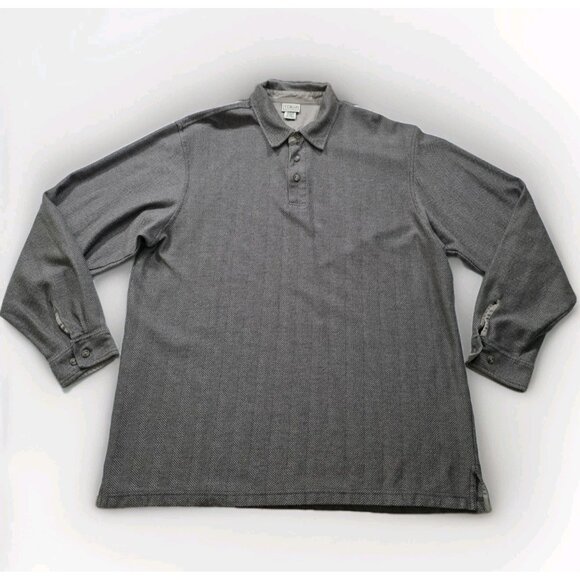 Vtg L.L. Bean Polo Shirt Men XL Tall Beige Herringbone LS Buttons Collar Cottage - Picture 10 of 16